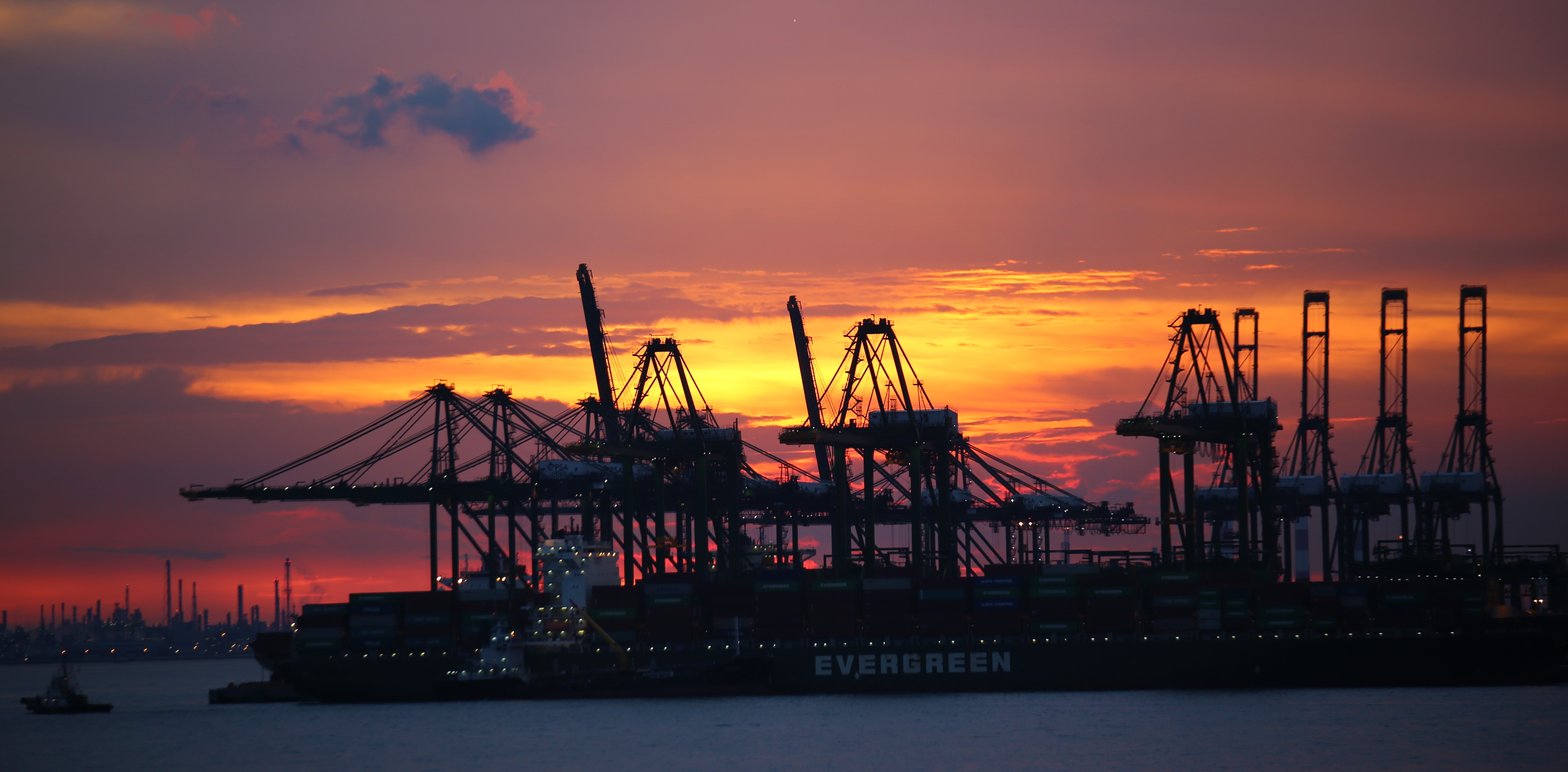 Sunset in Singapore Port