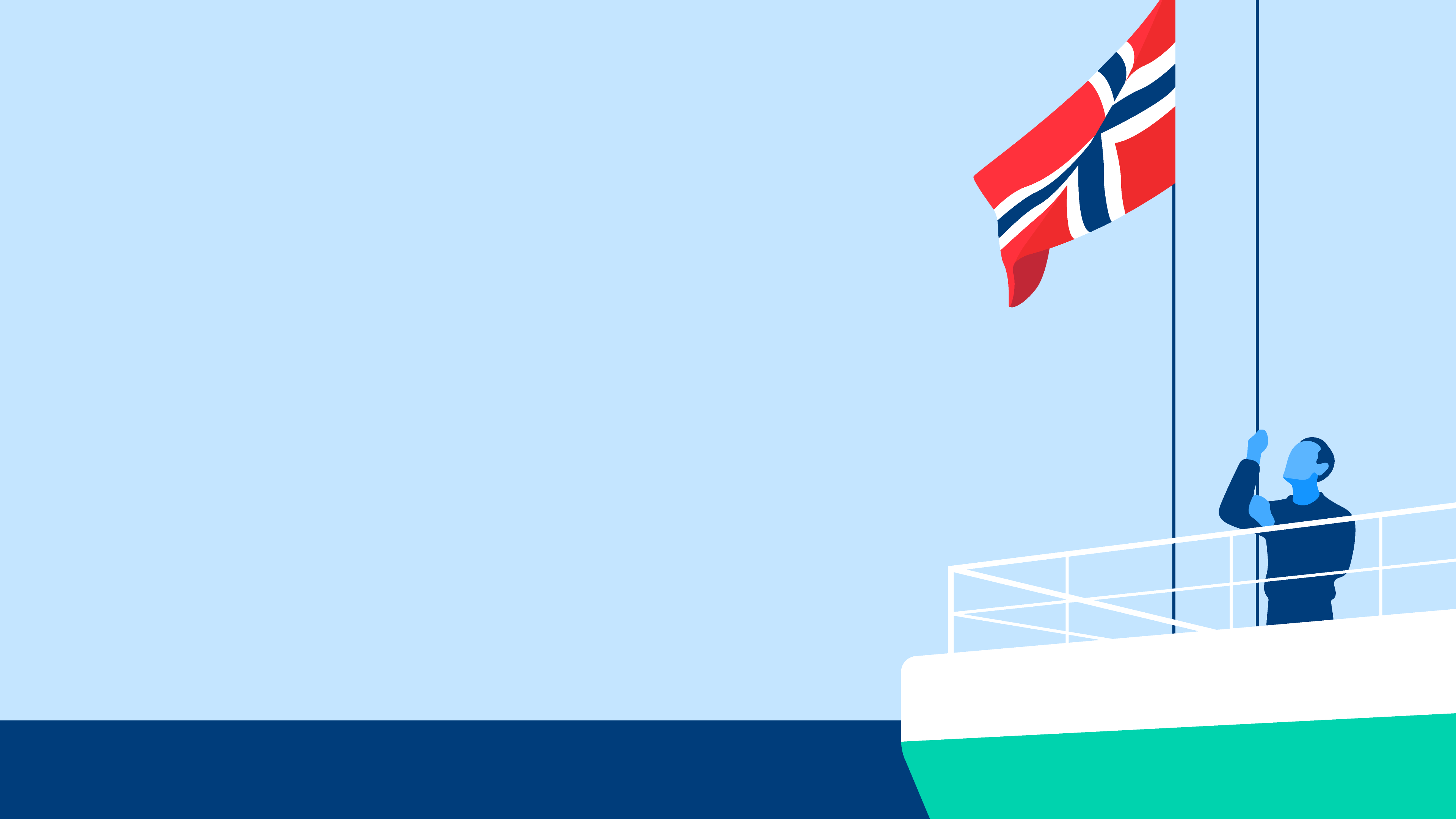 Bilde av norsk flagg som heises på båten.