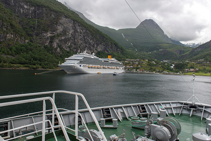 cruiseship in fjord