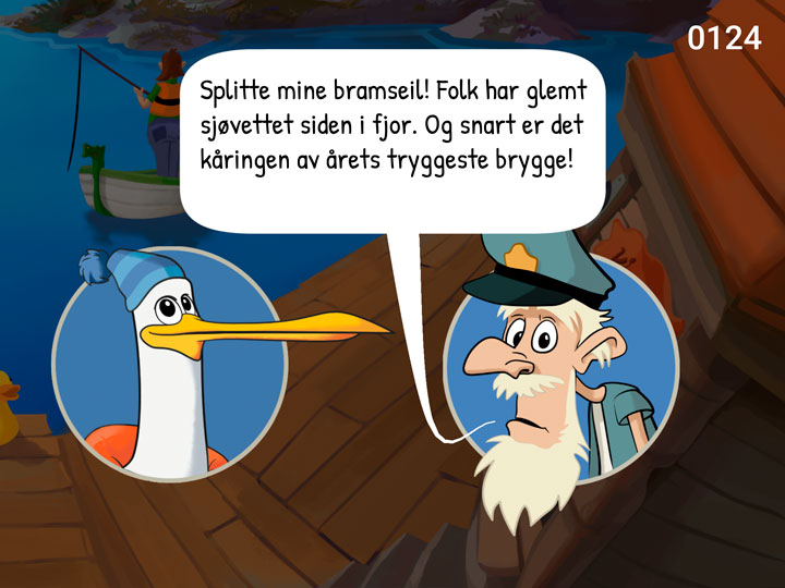 Morten Måke må hjelpe en gammel sjøulk underveis i spillet.