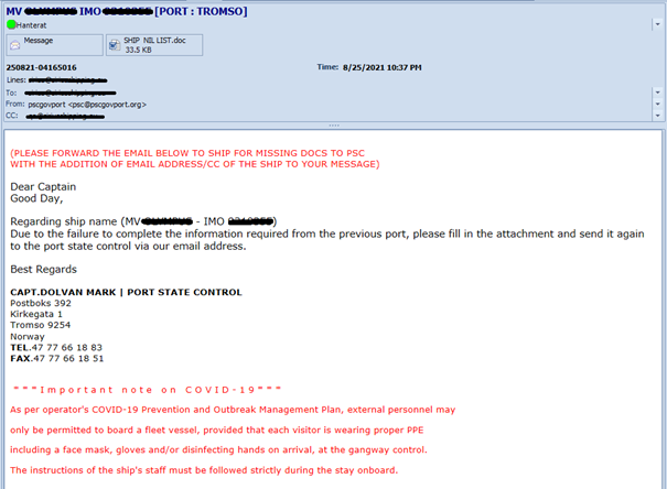 Example of fake e-mail